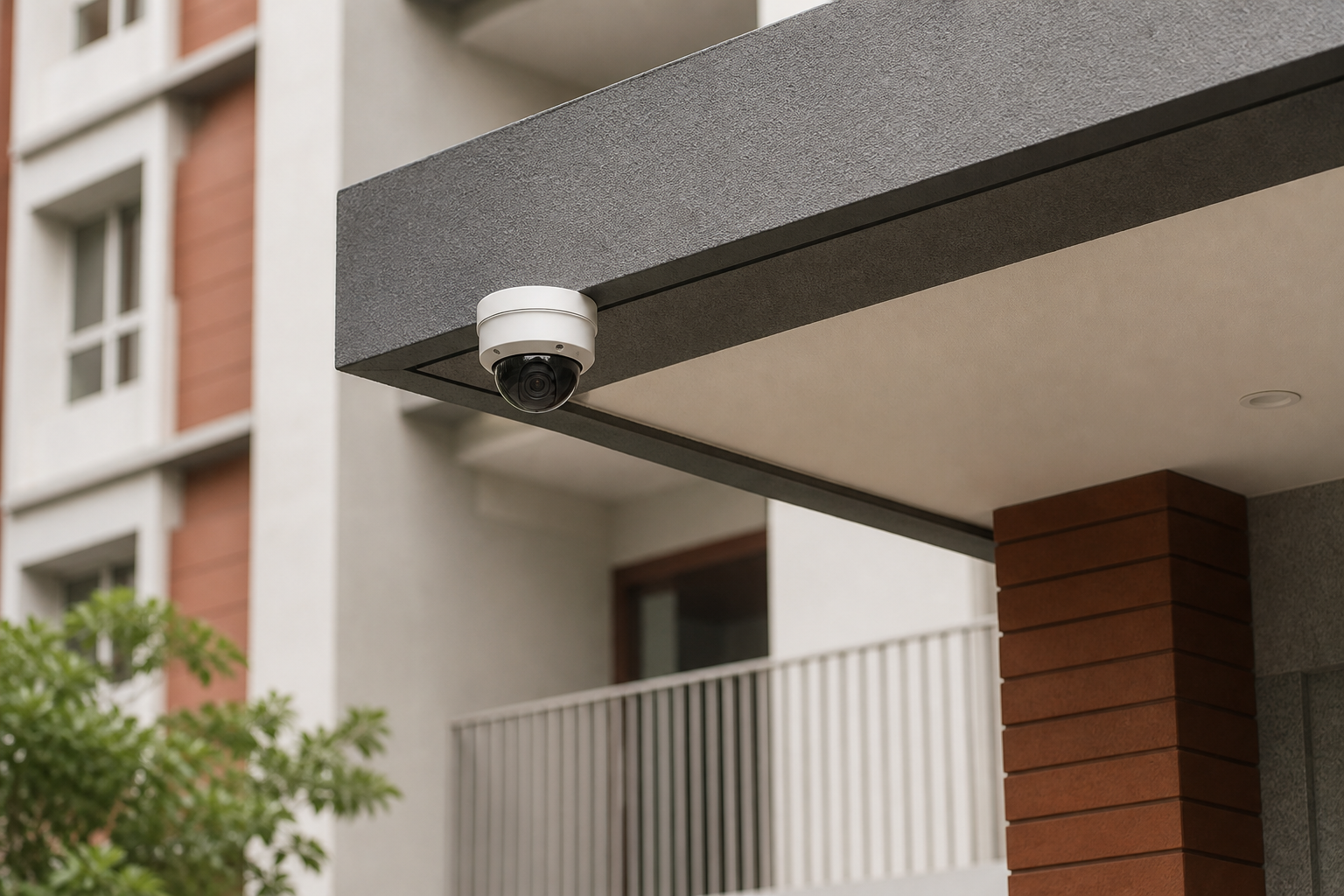 CCTV surveillance camera at an apartment entrance