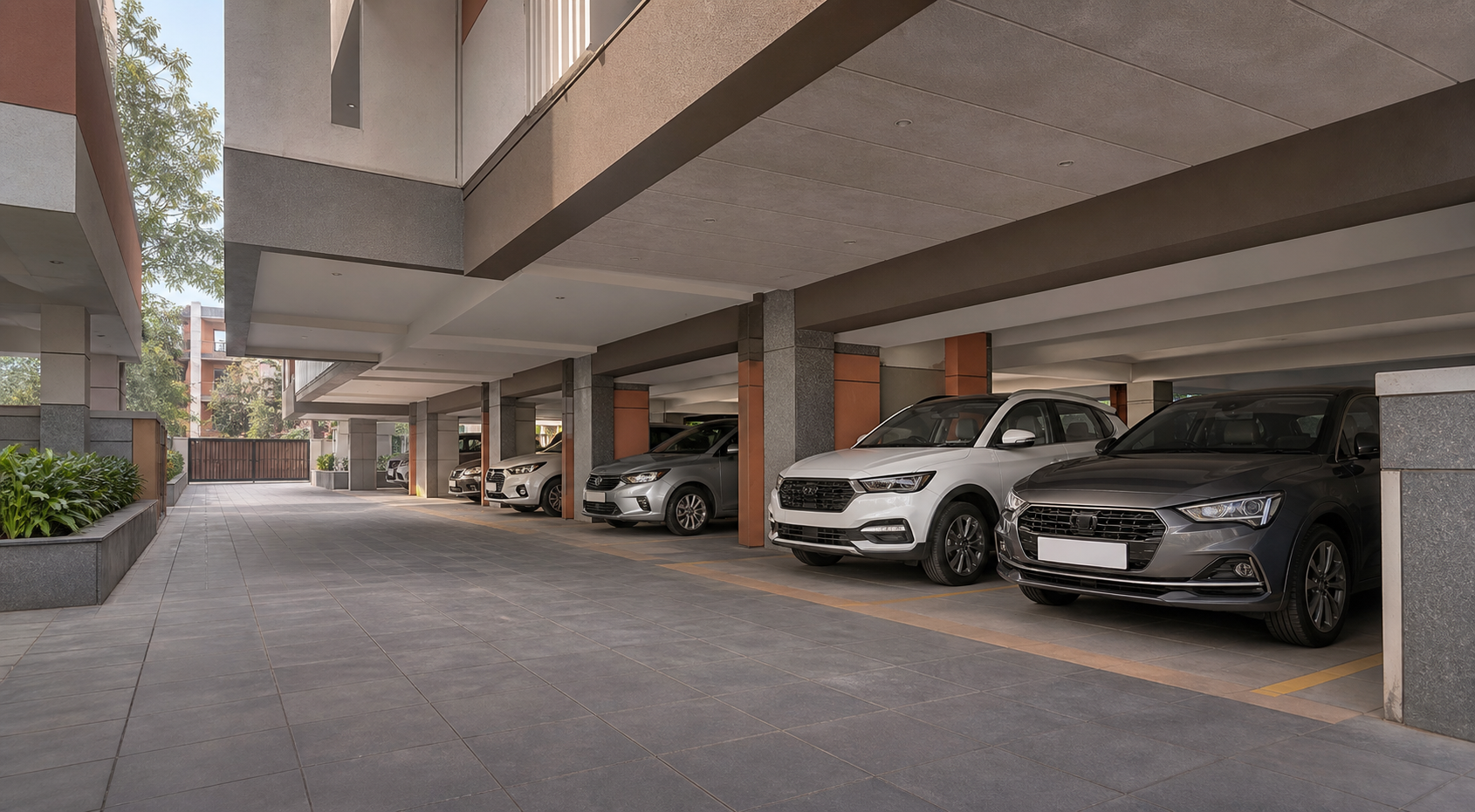 Covered car parking at a residential building