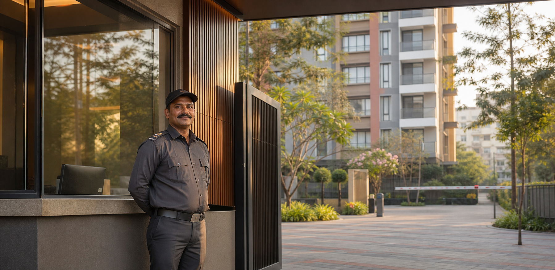 Security guard at a residential entrance